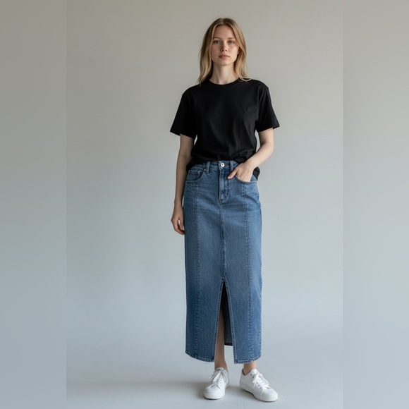 AG by Daily Blue Lynn Exposed Stitching Dark Wash Skirt Champlain Wash NEW - Picture 1 of 16